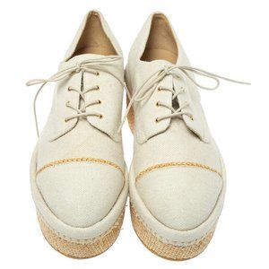 STUART WEITZMAN Cream Canvas Lace Up Flat Platform Oxfords